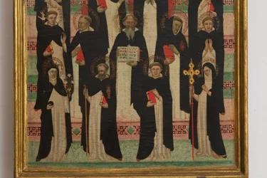 Detalle de la Virgen, Cristo y 17 Santos